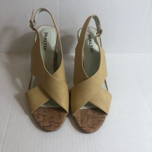 Rialto Slingback Open Toe Cork Front Heel Shoes  Tan Size 7M - Picture 6 of 8